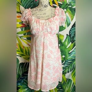 Mary & Mo Jr Small White Pink Swiss Dot Floral Spring Summer Babydoll Dress